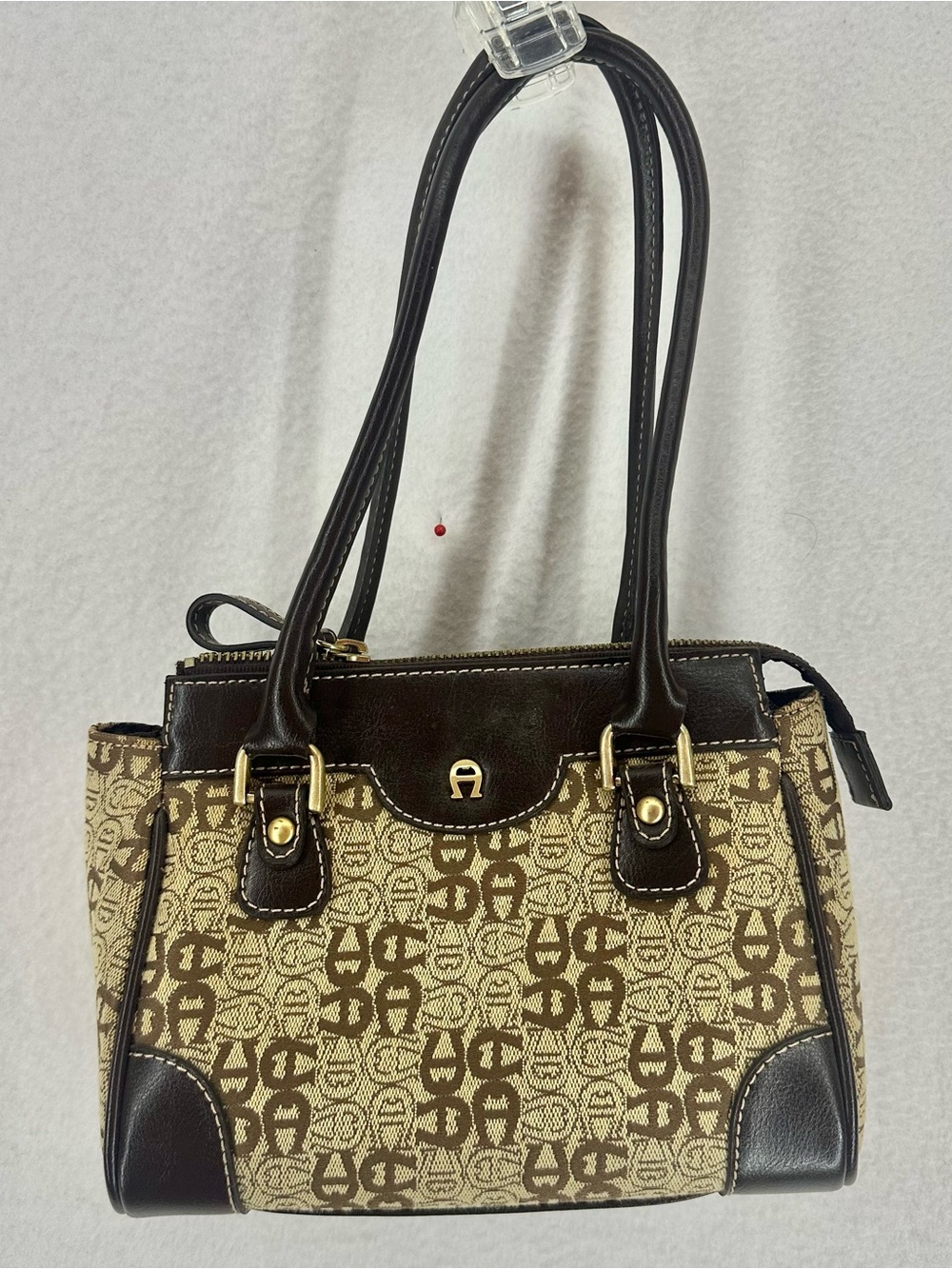 Etienne Aigner Monogram Shoulder‎ Bag Brown Canvas Leather Purse